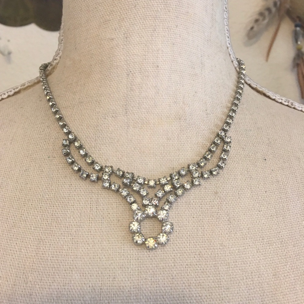 Vintage elegant clear rhinestone choker necklace